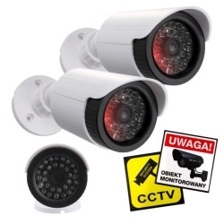 Zestaw dwóch atrap kamer tubowych, diody IR LED, biała, zasilanie 2xAA (brak w zestawie), ABS, IR1800 WT