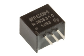 Regulator przełączający, 3.3W, Uwe 7 → 42V dc, Uwy 3.3V dc, Iwy 1A, Recom, R-78C-1.0