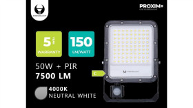Naświetlacz Led Proxim+ 50W 4000K 7500Lm Pir 230V Ip65 Forever Light 150Lm/W...