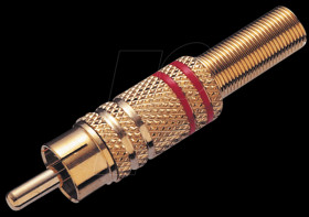 RCA connector, gold, red ring, for Ø 6 mm