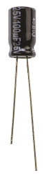 Kondensator 100μF 25V dc Radialny, Otwór przelotowy Panasonic roztaw: 2.5mm 6.3 (Dia.) x 11.2mm