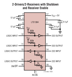 5V Low Power RS232 Transceiver with 2 Receivers Active in Shutdown