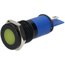 R-TECH 656987 Panel Indicator 12mm Flat 12V Yel Black Plated Brass