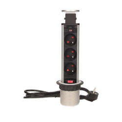 Gniazdo meblowe Ø6cm wysuwane z blatu z blokadą i przewodem 1.8m. 3x2P+Z OR-AE-1347