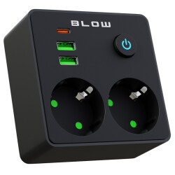 Rozgałęźnik Elektryczny R-20 PR BLOW, 2-Gniazda 230V + 2x USB + USB-C, Czarny