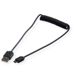ROLINE USB 2.0 Spiraalkabel, A męski - Micro B męski, 1 m
