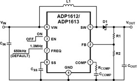 650 kHz /1.3 MHz Step-Up PWM DC-to-DC Switching Converter with 2.0 A Current Limit