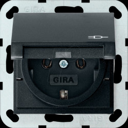 4454005 Earthed socket with hinged cover, black matt