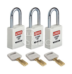 Kłódka LOTO SafeKey nylonowa, szekla stalowa 38 mm, biała (3 szt.), 150340