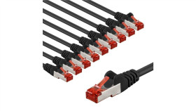 Cat 6 Kabel Krosowy, S/Ftp (Pimf), 1 M, Czarny, Zestaw 10 - Długość Kabla 1 M