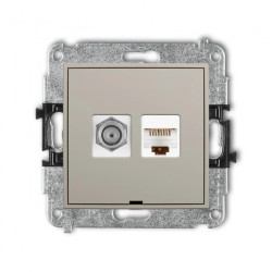 ICON Mechanizm gniazda antenowego poj. typu F (SAT) + gniazda komp. poj. 1xRJ45, kat. 5e, 8-stykowy, bez opisu taupe 60IGFKBO-1