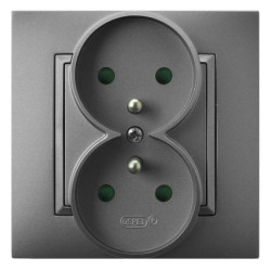 ARIA Gniazdo podwójne z/u z przesłonami torów prądowych szary mat GP-2UZP/70