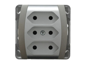 GAZELA Gniazdo potrójne bez uziemienia EURO srebro + tytan GP-3J/m/18/23 OSPEL