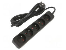 PS0-05E-0300-BK Przedłużacz sieciowy 3x1,5mm2 Gniazda: 5 guma czarny 3m 10A