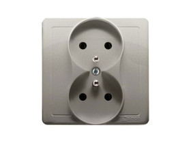 SIMON BASIC Gniazdo podwójne z uziemieniem monoblok z przesłonami torów prądowych z ramką 16A 250V zaciski śrubowe satynowy BMGZ