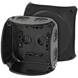 Puszka instalacyjna KF 0200 B natynkowa bez zacisków z linką łączącą pokrywę z podstawą 104x104x70mm hermetyczna IP66 czarna HEN