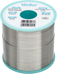 Solder, lead-free, SAC (Sn3.0Ag0.5Cu3.5%), Ø 0.5 mm, 500 g, WSW SAC M1 0,5MM 500G
