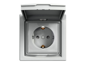 ASFORA Gniazdo pojedyncze z uziemieniem schuko z przesłonami z klapką IP44 aluminium z ramką EPH3100361 SCHNEIDER ELECTRIC
