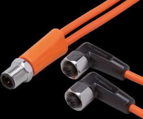 Sensor actuator cable, M12 cable plug, straight, A to 2 x M12 cable socket, angled, A, 4 pole, 1 m, PVC, orange, 4 A, EVT337