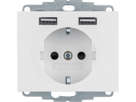 K.1 Gniazdo schuko z gniazdem ładowania USB 2,4 A samozaciski biały połysk 48037009 HAGER
