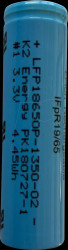 K218650PHBG Industrial cell, LiFePO, 18650, 3.2 V, 1250 mAh, Z solder tags