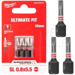 Bity udarowe do wkrętarki SL0,8x5,5 25mm 1/4" HEX Shockwave MILWAUKEE 3szt