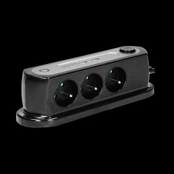 Listwa zasilająca nabiurkowa z wyłącznikiem 3x2P+Z ładowarka 2xUSB 2.4A ogranicznik przepięć TYP 3 kabel H05VV-F czarny OR-AE-13