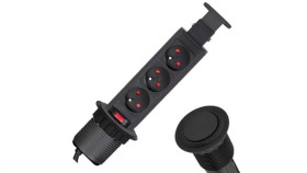 Rozgałęźnik Meblowy Na 3 Gniazda 2P+Z 230V 16A Okrągły Wpuszczany W Blat Lift...