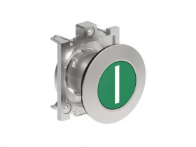 Metalowy przycisk płaski fi30mm kryty samoczynny powrót z symbolem I Zielony LPFB1113