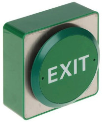 Hermetyczny przycisk wyjścia otwarcia drzwi typu grzybek z napisem EXIT, zielony, Fox E86 IP65