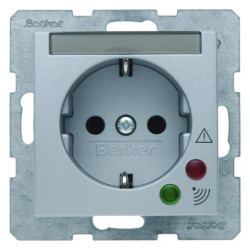 Gniazdo SCHUKO z ochroną przepięciową i polem opisowym alu B.1/B.7 Glas 41081404