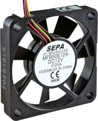 DC axial fan, 12 V, 50 x 50 x 10 mm, 14.3 m³/h, 25 dB, ball bearing, SEPA MFB50E12A