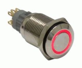 PRZEŁĄCZNIK WANDALOODPORNY PBW-16AP BISTABILNY 2A/250V PODŚWIETLENIE 12V CZERWONE-ZIELONE (PRZEL383)