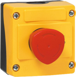 Surface mount housing, 1 emergency stop pushbutton red, 1 Form B (N/C), latching, LBX10410