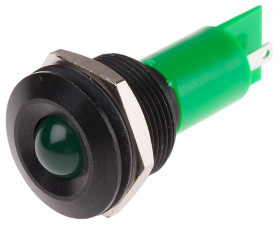 Lampka kontrolna do montażu panelowego 115 V dc, 230V ac, zielona 19mm LED Czarny RS PRO