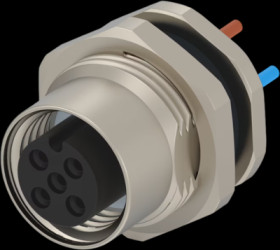 Panel socket, M12, 3 pole, strand connection, screw locking, straight, T4171110003-001