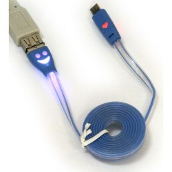Kabel USB A - micro-USB B, 1m, biało-niebieski, niebieskie podświetlane wtyki