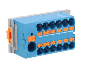 Blok rozdzielczy PTFIX 10/12X4-NS35 BU, niebieskie złącze przemysłowe - 12 punktów przyłączeniowych o przekroju 4mm2