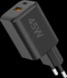 263941 USB charger, 45 W, 1x USB-C (PD), 1x USB-A, GaN, black