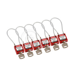 Kłódka bezpieczeństwa LOTO z linką (200 mm), czerwona (6 szt.), 195972