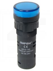 Kontrolka AD16-16E/B-24VAC/DC;16mm; niebieska;podśw.LED 24V;IP40;ONPOW
