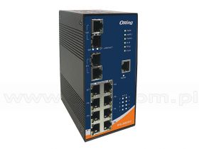 IPS-3082GC-AT, Switch przemysłowy zarządzalny, DIN, 8x 10/100 RJ-45 PoE+ + 2 sloty SFP z DDM / RJ-45, O/Open-Ring <10ms