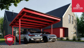 Carport/Wiata FUSION-MS (CPR2 PRO) – dla 2 aut, z PV do 1998x1134 w srebrnej ramie, moc do 8,1 kWp
