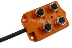 ASB 4/LED 5-4-328/20 M Rozdzielacz 4 porty M12 (5/4 stykowe - 1 sygnał na złącze), sygnalizacja LED, przewód w izolacji PUR, dłu