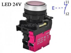 Przycisk z samopowrotem; czerwony; LED 24V; NC