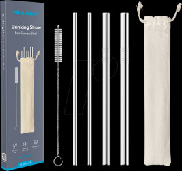 G-STRAWS-4 Stainless steel drinking straws, 2x 6 mm, 2x 12 mm