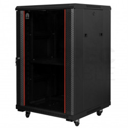 Szafa stojąca RACK 19" 18U 600x600mm drzwi szklane czarna (złożona) NEKU FLR + wyposażenie