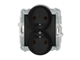 MINI Gniazdo podwójne z uziemieniem do ramki (bez przesłon torów prądowych) czarny mat 12MGPR-2z KARLIK