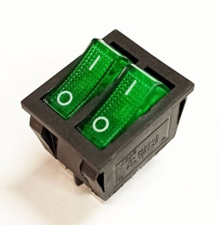 Przełącznik kołyskowy podwójny podświetlany zielony 230V, stabilny ON-OFF