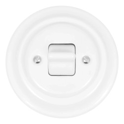 Włącznik światła pojedynczy dwubiegunowy kołyskowy ceramiczny, okrągły z ramką, podtynkowy biały Ceramic Loft